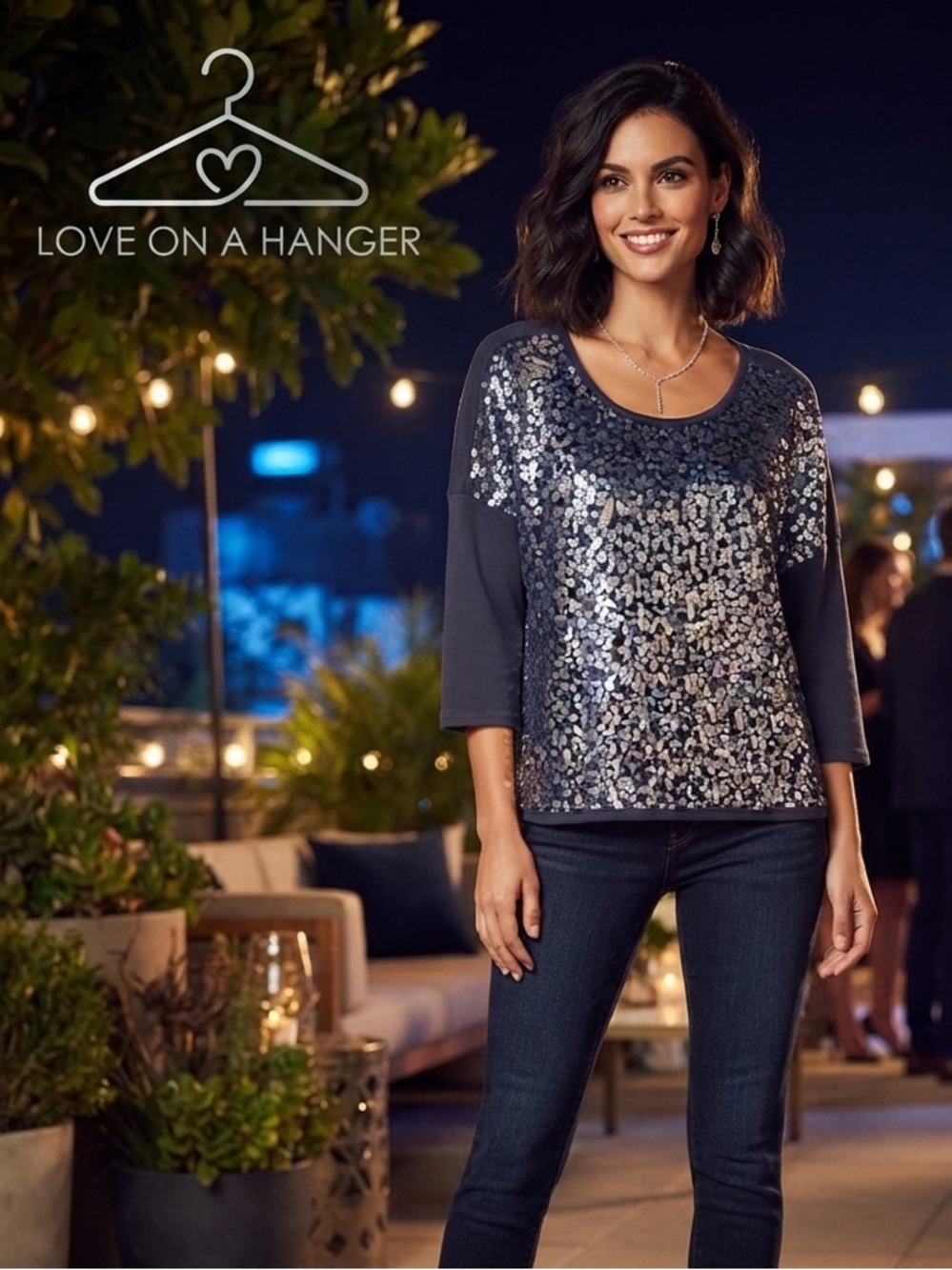 love on a hanger Navy Sequin Scoop Neck Top
